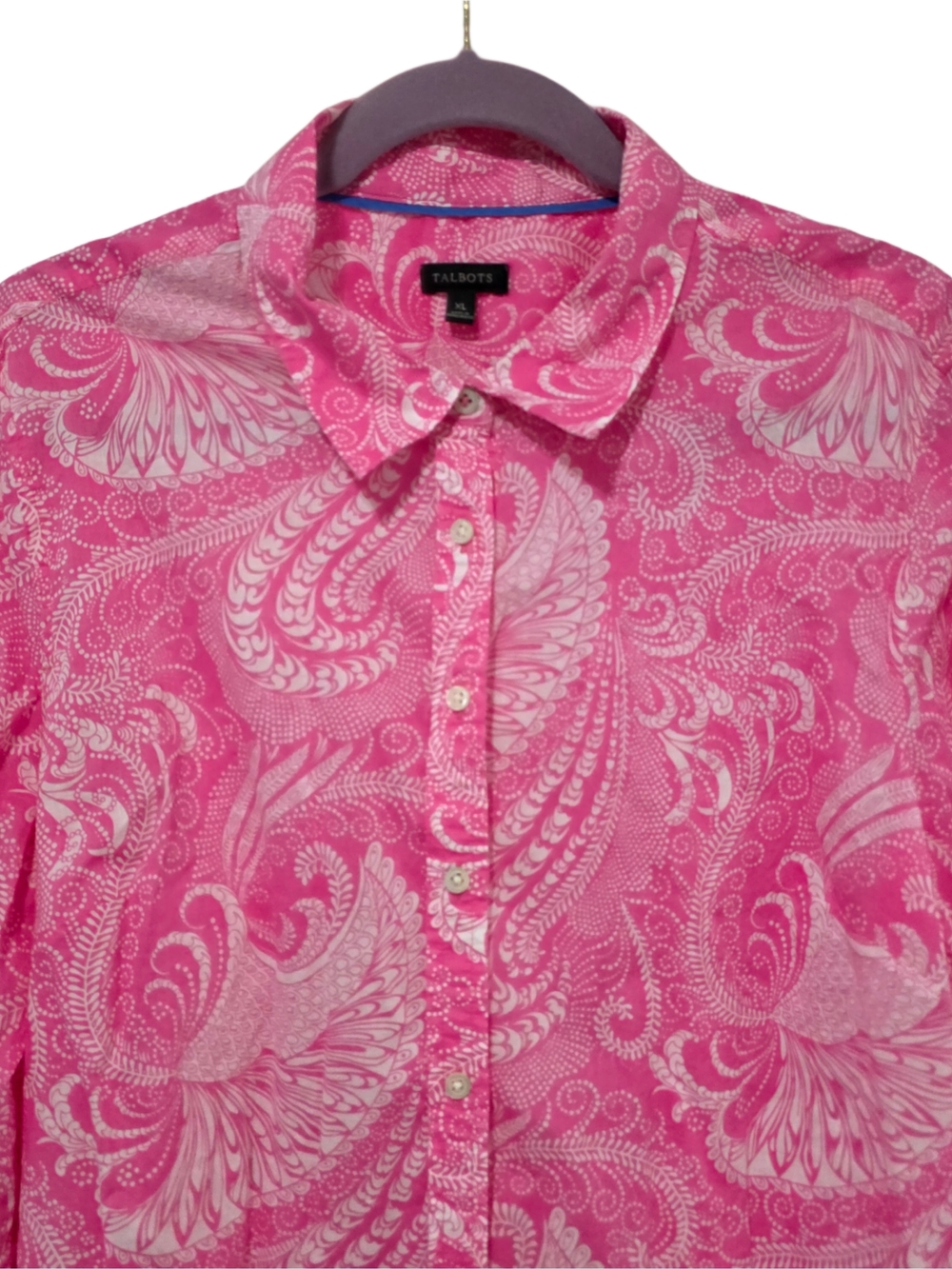 Talbots Bright Pink Paisley Button-Up Shirt - Picture 2 of 6